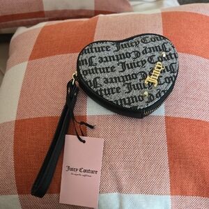 Juicy Couture Black and White Heart Wristlet with Gold Detail